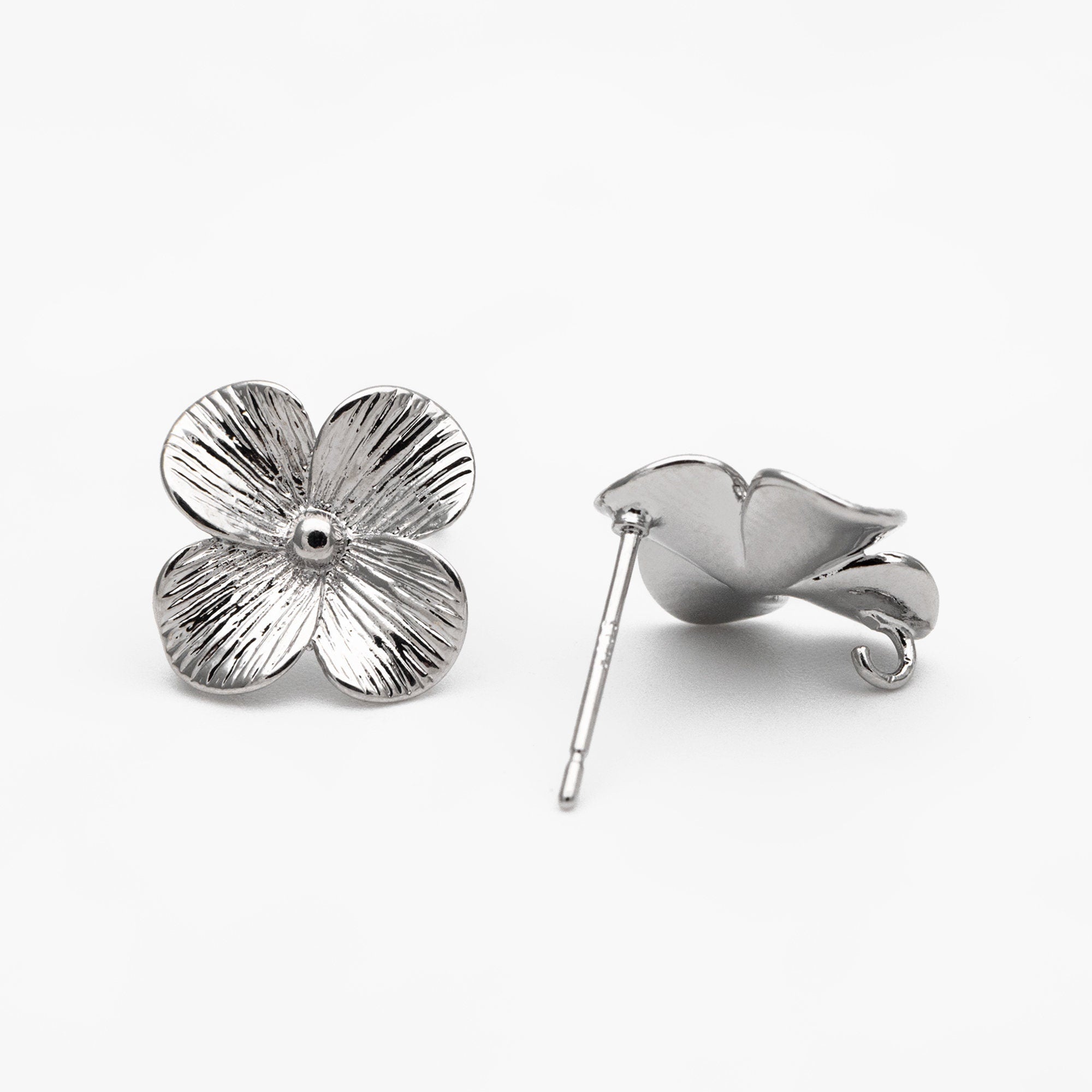10pcs Gold/ Silver Flower Earring with Loop, 14mm, 18K Gold/ Rhodium plated Brass Floral Stud Earrings (GB-4278)